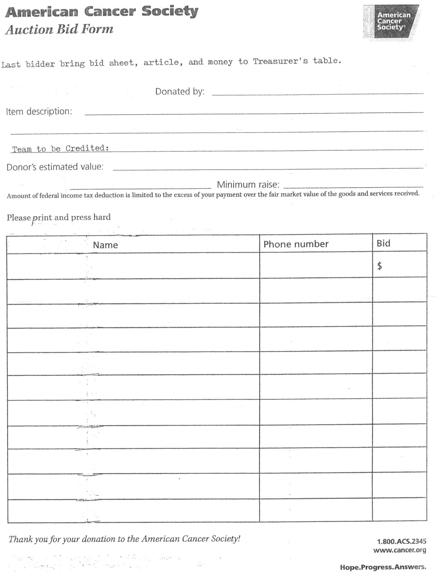 silent auction sheets printable